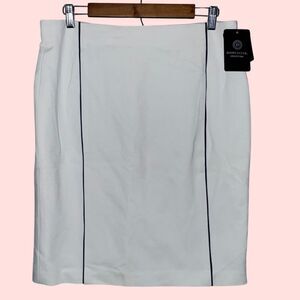 DONCASTER Collection-White W Black Stripe  pencil skirt Lined Size 12 NWT $225